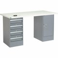 Global Industrial 72inW x 30inD Pedestal Workbench, 4 Drawers & Cabinet, ESD Square Edge, Gray 607621